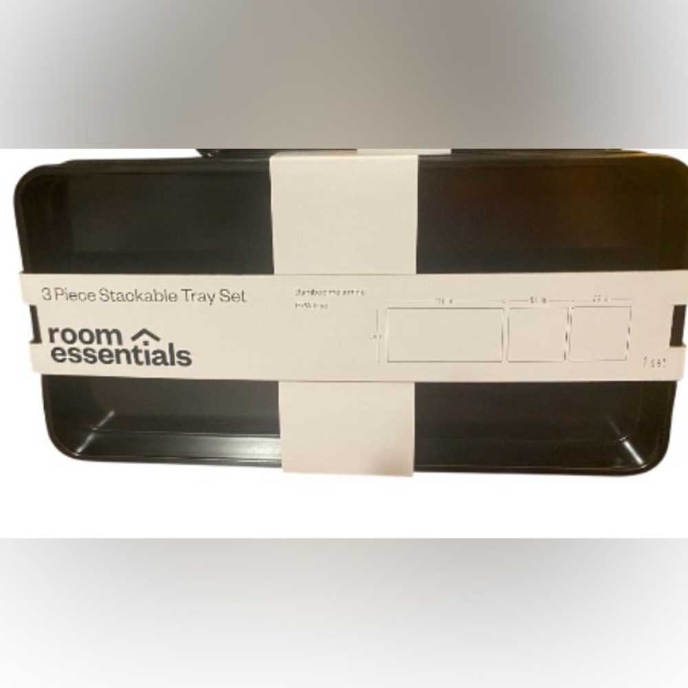 Room Essentials 3pc Stackable Melamine Decorative Trays Black NWT